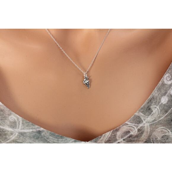 Sterling Silver Oxidized Grapes Charm Necklace - Picture 3 of 5